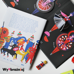 Książki na wyobraźniejowe warsztaty, kolorowe ilustrowane rozkładówki